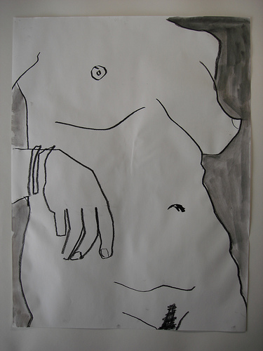 torso, contour drawing, older woman
