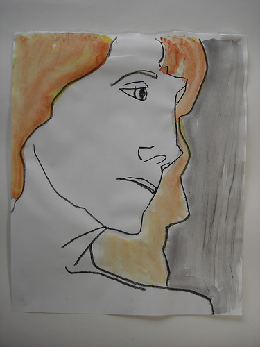 Older woman's face, contour drawing