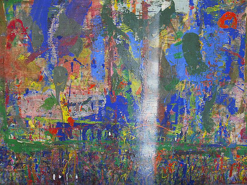 paint splatters on an old easel