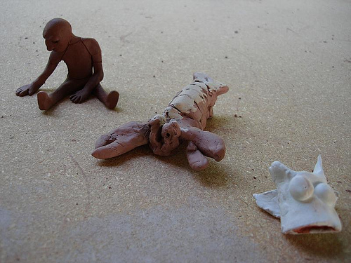 Child's art: man, lobster, monster