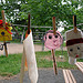 Children's puppets hanging on a clothesline